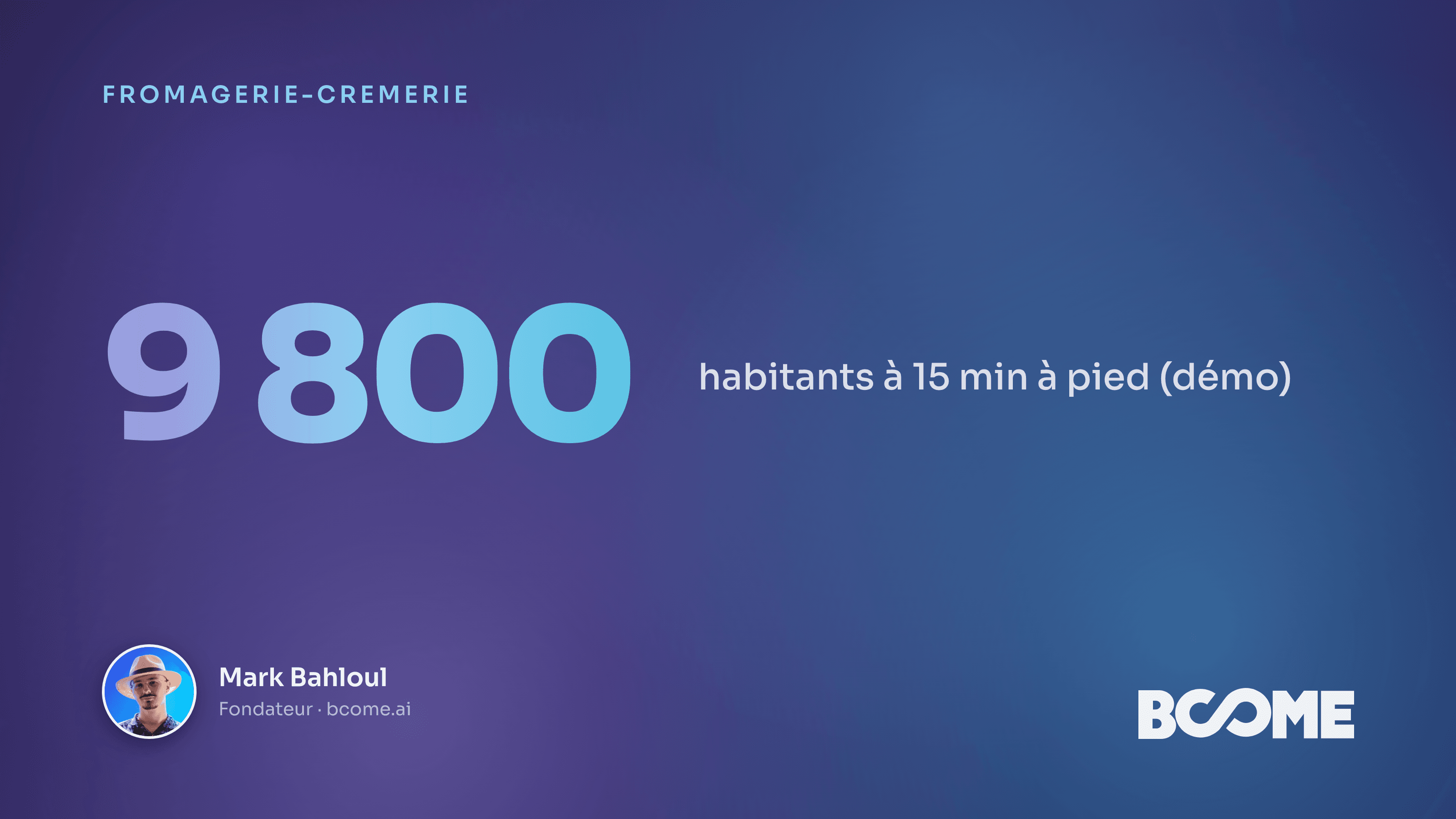 Carte IA de la zone de chalandise à pied d'une fromagerie, rayons de 5, 10 et 15 minutes