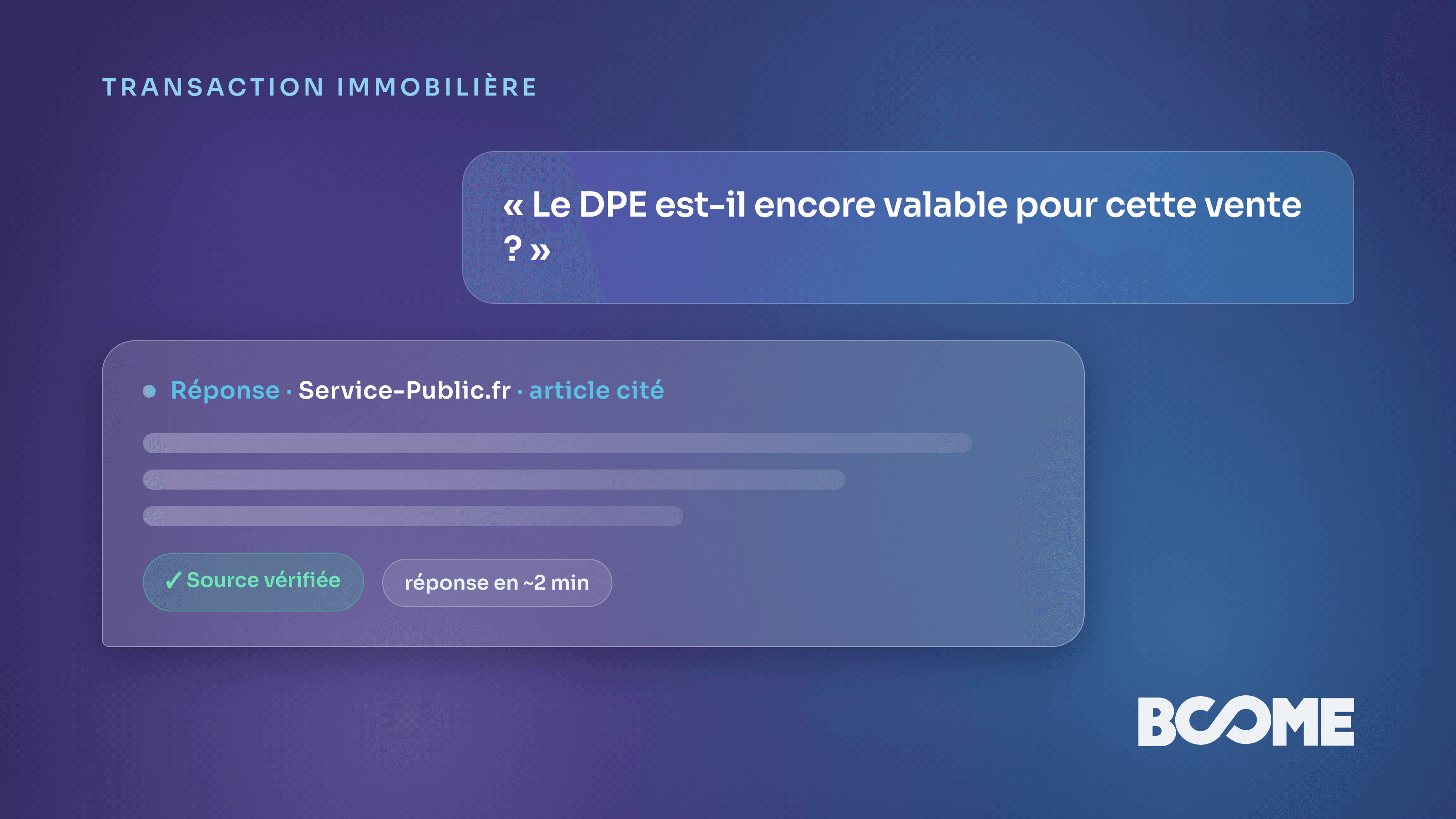 Assistant IA qui répond aux questions sur les diagnostics d'un bien en vente, réponse sourcée en quelques minutes