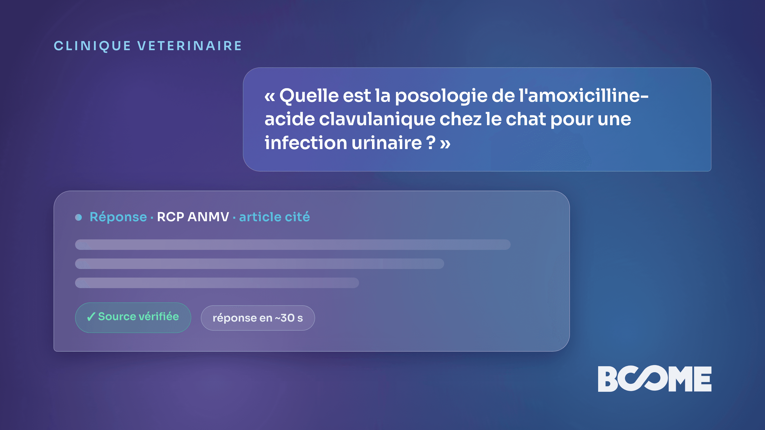 Assistant IA de recherche de posologie vétérinaire par espèce, réponse sourcée au RCP et aux fiches AFVAC
