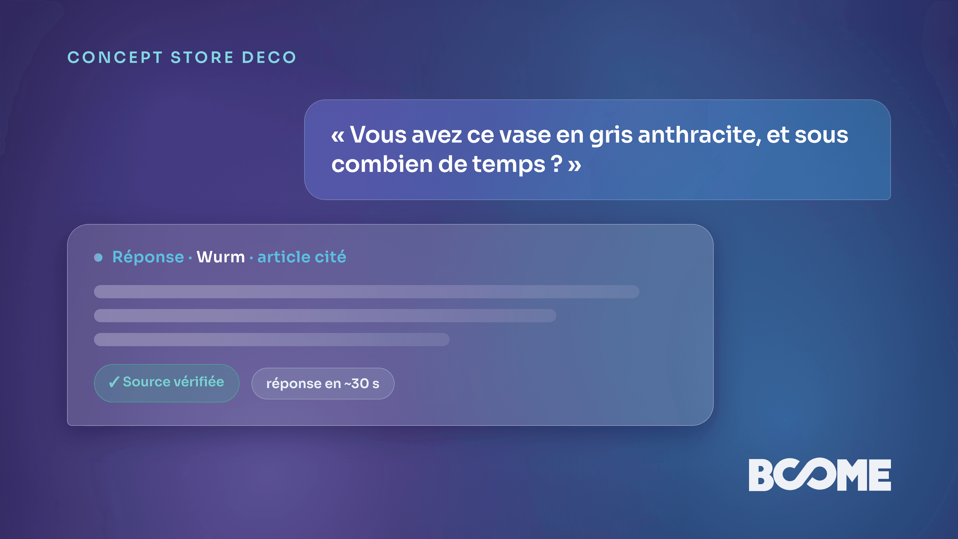 Assistant IA de conseil vente pour concept store déco, réponse catalogue fournisseur en quelques secondes