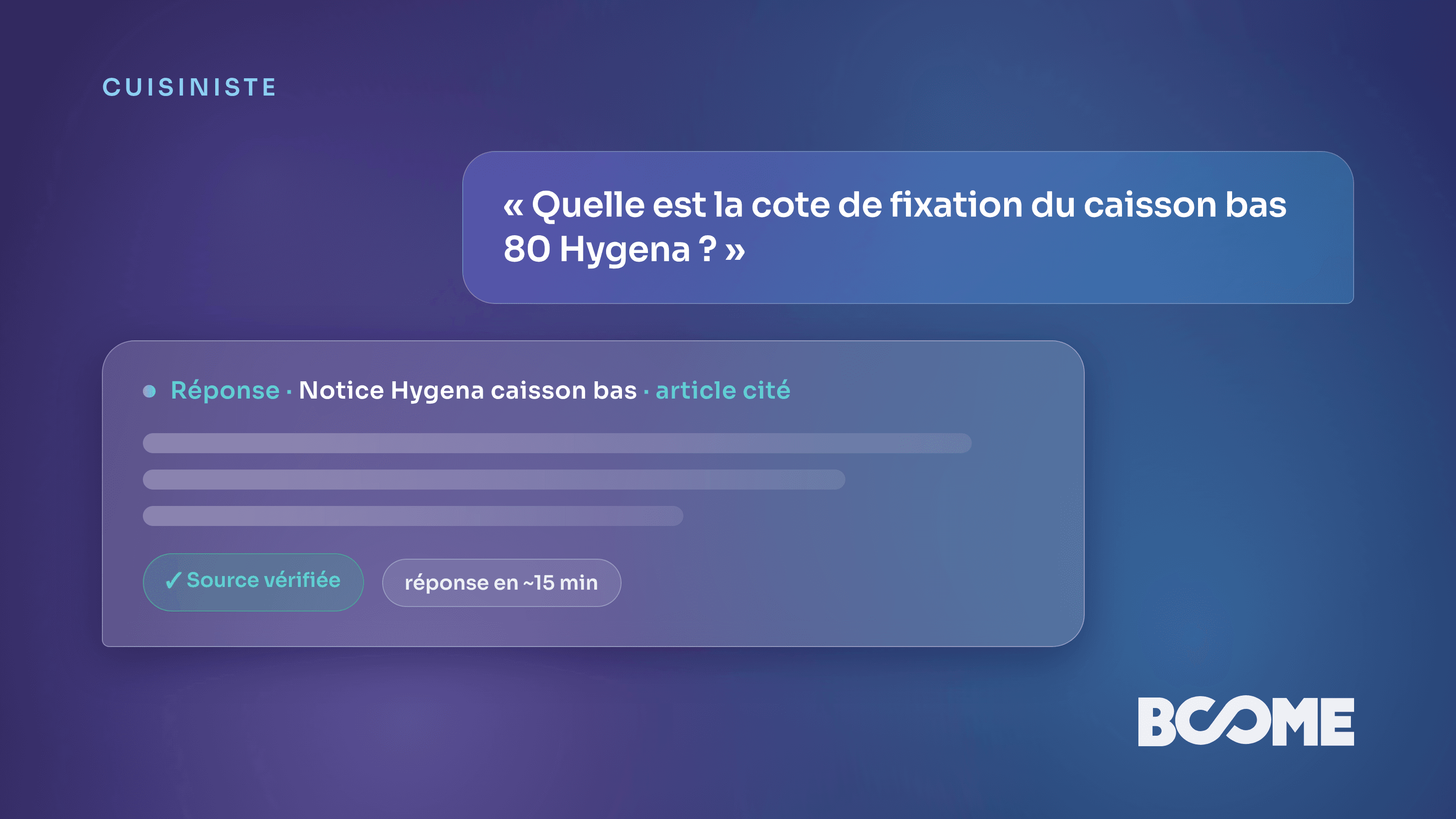 Assistant IA de recherche de cotes et normes d'implantation cuisine, réponse sourcée en quelques minutes