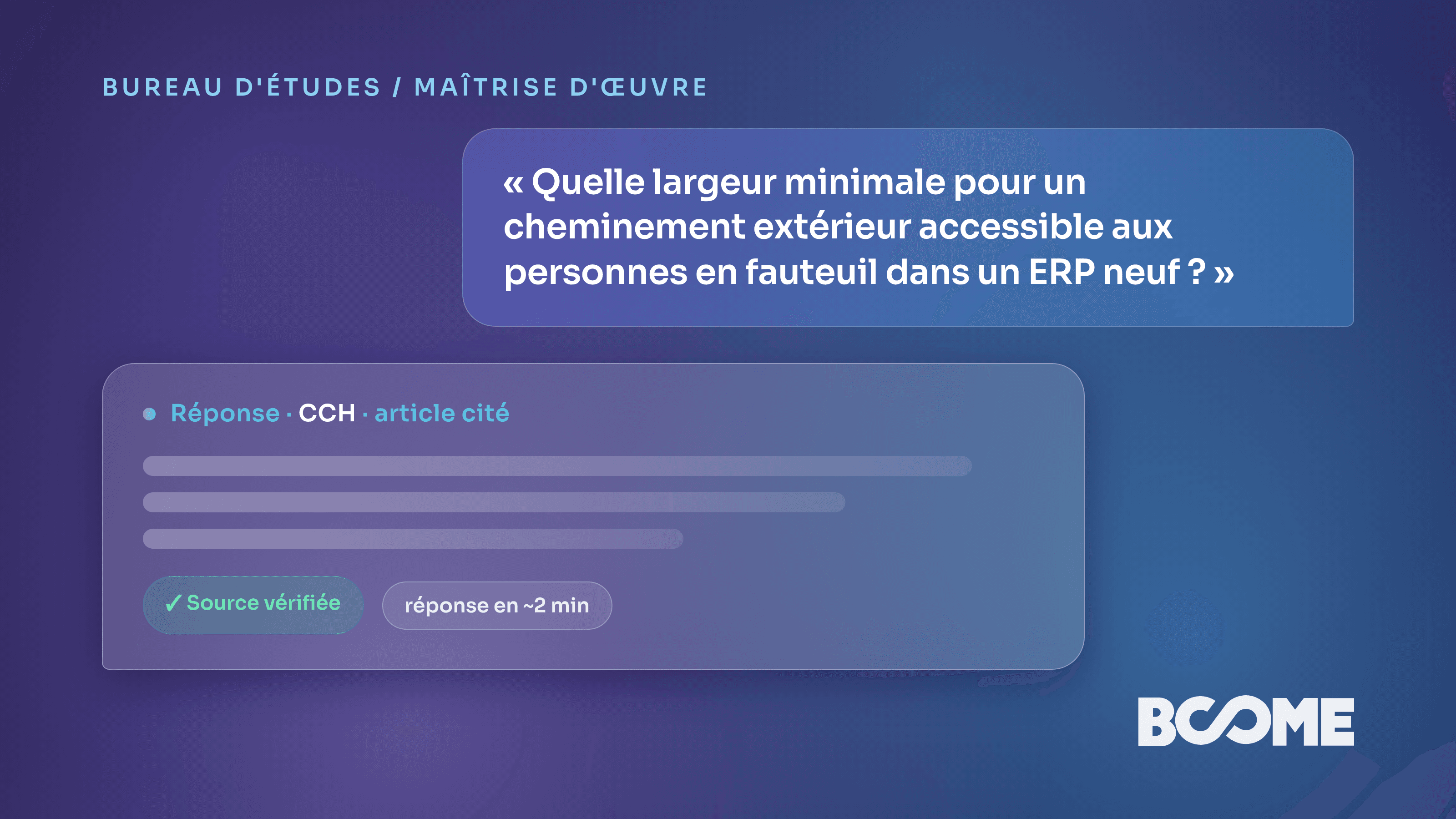 Assistant IA de vérification RE2020 et accessibilité PMR pour bureau d'études, réponse sourcée en ~2 minutes