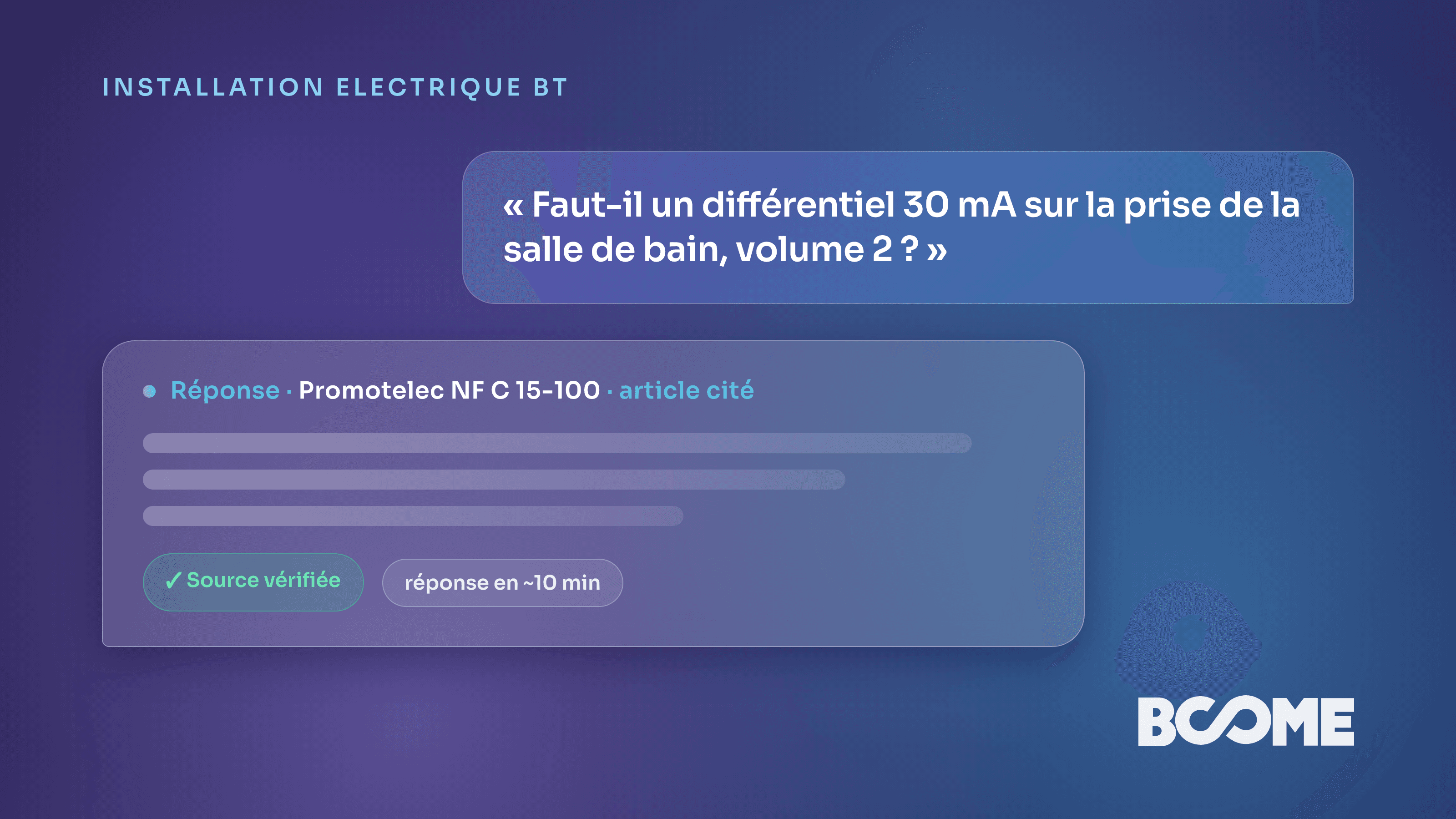 Assistant IA de vérification NF C 15-100 pour électriciens, réponse sourcée avant le passage du Consuel